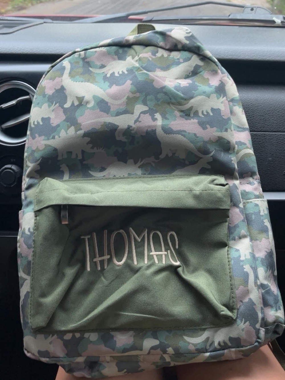 Personalized Green Camo Backpack with 'Thomas' Embroidery